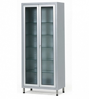 Купить Шкаф медицинский металлический двустворчатый, стеклянные дверцы, стеклянные полки 13-FP244 в Москве, цена - 9000 руб.